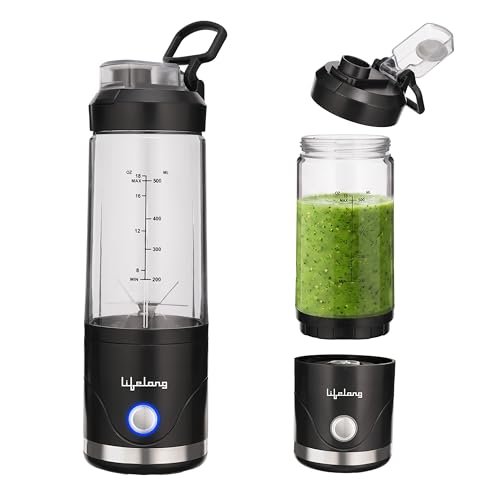 Lifelong Portable Blender 650ml | Portable Juicer Mixer for Smoothies & Juice | 4000mAh USB Rechargeable | 6 Stainless Steel Blades, Durable ABS Build