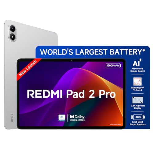 Redmi Pad 2 Pro, 12.1-inch (30.73 CM), LCD Display - 2.5K Sharp & Clear, 8GB RAM, 128GB ROM, Wi-Fi, Quad Speakers, Dolby Atmos, Quick Silver, AI