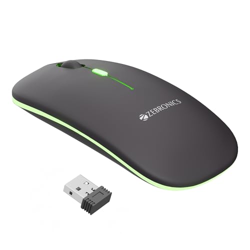 ZEBRONICS Wireless Mouse, Dual Mode 2.4GHz + BT, Up to 1600 DPI, USB Nano Receiver, Lightweight Design, Multicolor LED Lights, Rechargeable Battery (B