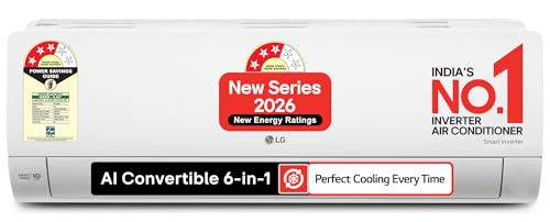 LG 1.5 Ton 3 Star, New star rated, Smart Inverter Split AC (Copper, AI Convertible 6-in-1, Faster Cooling & Energy Saving, Diet Mode+, HD Filter with 