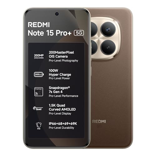 REDMI Note 15 Pro+ 5G (Coffee Mocha, 12GB + 256GB) | 200MasterPixel OIS Camera | Snapdragon 7s Gen 4 | CrystalRes AMOLED | IP69/69K | 6500mAh Si/C Bat
