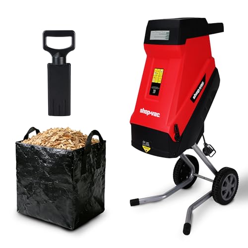Shop-Vac Electric Wood Chipper, 15-Amp Wood Chipper Shredder with 45L Collection Bag and Push Paddle, Double-Sided Blade