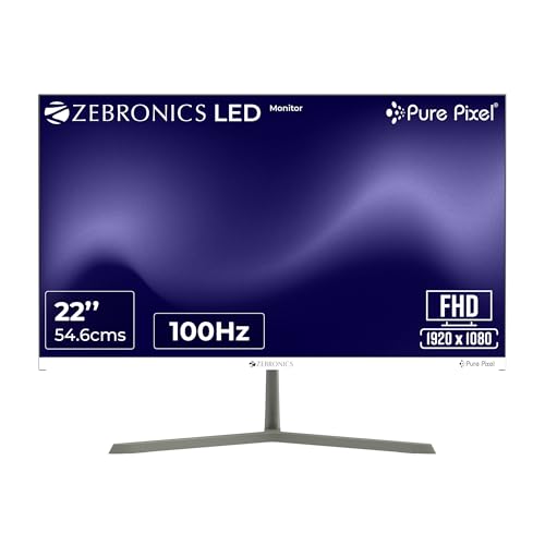 Zebronics A122 Full HD LED Monitor, 21.5" Anti-Glare Screen | 100Hz Refresh Rate, Ultra Slim Bezel-Less Display, 250nits Brightness, HDMI & VGA, Wall 