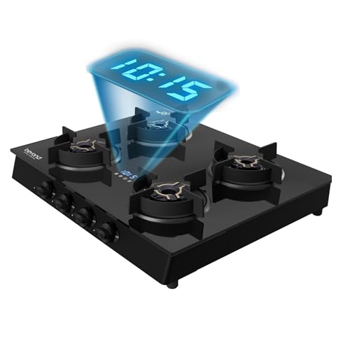 Beyond Appliances Auriga Pro 4 Full Brass Burner Smart Gas Stove | Auto Ignition | Digital Timer | Flame Failure Device | Toughened Glass | ISI Certif