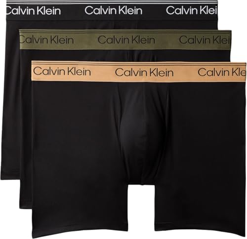 (-24%) Calvin Klein Herren-Boxershorts, Schwarz/Bronze Flash Wb/Schwarz/Oliv, L