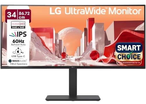 LG 34BA75QE Smartchoice 86.72 cm (34 Inch) UltraWide WQHD (3440x1440) IPS Curved Monitor, Anti-Glare, sRGB 99%, Dual Controller, HDMI X 2, DP, USB-C (