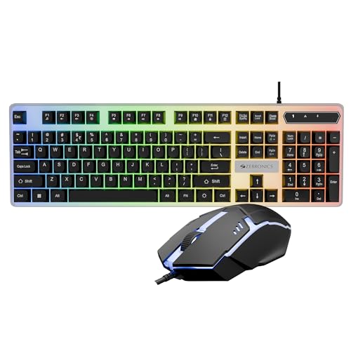 Zebronics Wired Keyboard & Mouse Combo, 104-Key, 1200 DPI, ₹ Key & Multimedia Controls, Ergonomic Mouse, 1.3m Cable, Multicolor LED (War 2, White + Bl