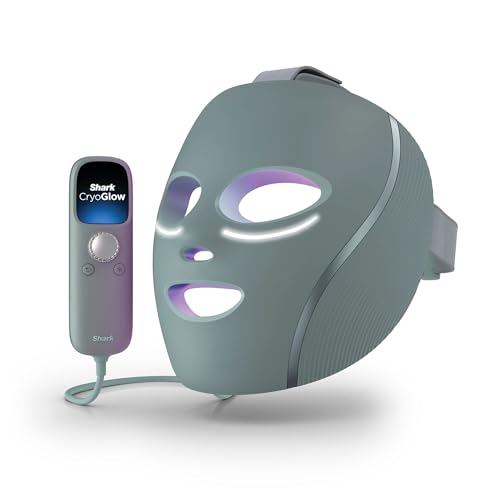 Shark CryoGlow LED Face Mask with Under-Eye Cooling, Anti-Ageing & Blemish Repair, Red & Blue LED, Infrared Light Therapy, USB-C, Remote Control, Storage Bag, Adjustable Straps, Frosted Green