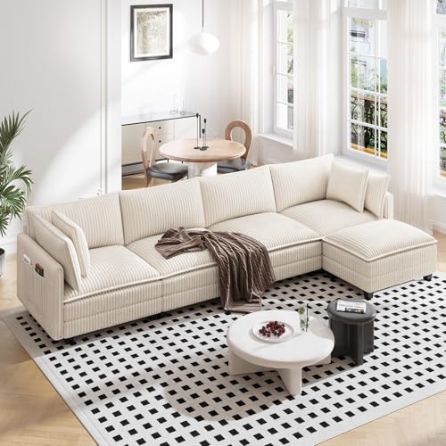 Vesgantti 143" L Shaped Modular Sectional Sofa, Comfy Corduroy Upholstered Modular Sectional Couches for Living Room, Mo