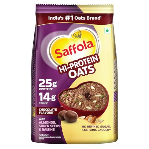 Saffola 25g High Protein Oats | 14g Fibre | 400g | No Refined Sugar | With Almonds, Raisin, Pumpkin and Chia Seeds | Rolled Oats for Weight management