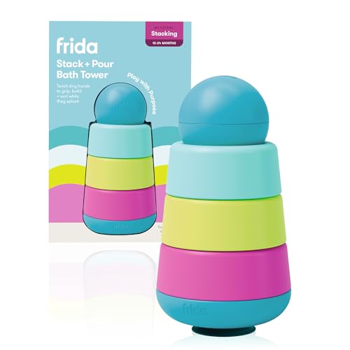 Frida Baby Stack + Pour Bath Tower Bath Toy, Bath Toys for Toddlers, Teaches Child to Grasp, Stack & Scoop. Gross to Fin