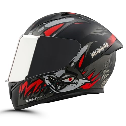 Vega Bolt Bunny Premium Smart Bluetooth Full-Face Helmet – Advanced Safety, Shockproof, Aerodynamic, Comfortable Dull Black RED L