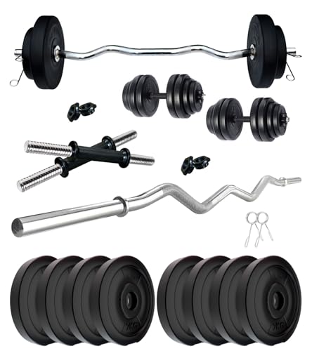 Kore PVC 16 Kg Home Gym Set with One 3 Ft Curl Rod and One Pair Dumbbell Rods, Multicolour