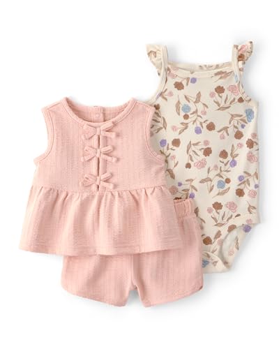 Carter's Conjunto curto de 3 peças para bebês meninas, Rosa/creme, 18 Meses