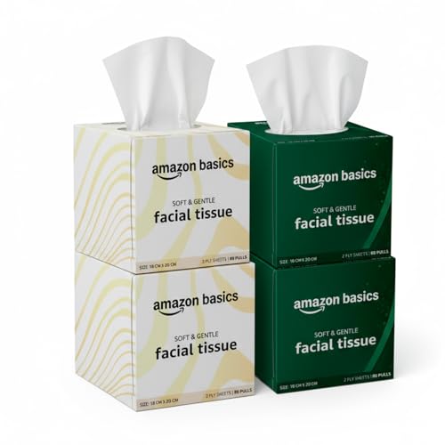 Amazon brand- Amazon Basics 2-Ply Facial Tissue paper 320 pulls | 80 pulls x Pack of 40| Soft & Gentle| Chemical-Free