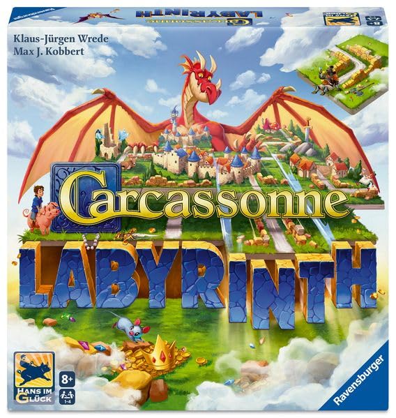 (-26%) Ravensburger 25176 - Carcassonne Labyrinth - Familienspiel ab 8 Jahren, für 1-4 Personen, Brettspiel aus Zwei Spieleklassikern, Fans der beiden Spiele