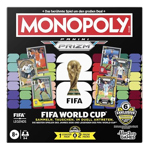 (-40%) Monopoly Panini Prizm: FIFA World Cup Spiel I Fußball-Brettspiel mit Monopoly Panini Prizm FIFA World Cup 2026 Trading Cards I ab 8 Jahren - Deutsche Version