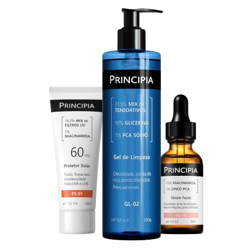 Principia, Kit Anti Oleosidade com um um gel de limpeza com mix de tensoativos + PCA sódio + glicerina, um sérum de niac...