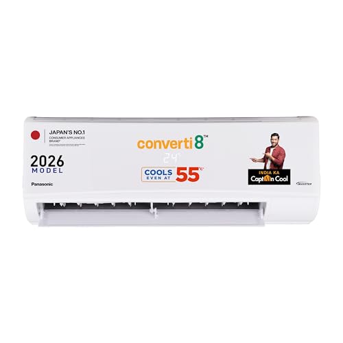 Panasonic 1.0 Ton 3 Star Inverter Split AC (Smart Auto Cool, Higher Airflow, 55°C Oper., Crystal Clean, Copper Cond.,8in1 Convertible,2-Way,Powerful M