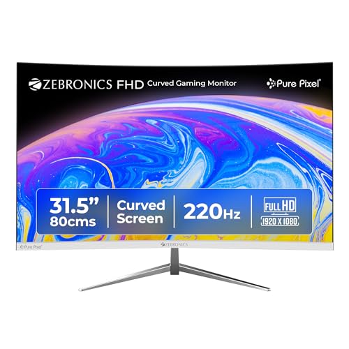 Zebronics 31.5 Inch FHD Curved Gaming Monitor with 220Hz, 300 nits, 1ms MPRT, HDR10, 1080p, Adaptive Sync, HDMI & DP Port, USB, Built-in Speakers, Wal