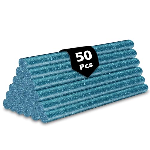 GLUN® 50 Piece Glitter Glue Sticks Turquoise Sparkles, 7mm x 6 Inch, Smooth Flow Adhesive for Office, School & Craft Projects