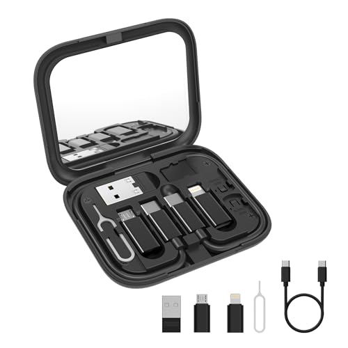 AGARO Snapcase 6-in-1 Multifunctional 60W Fast Charging Case, Built-in Type-C, USB-A, Lightning & Micro-USB Cables, Makeup Mirror, Phone Stand, Sim St