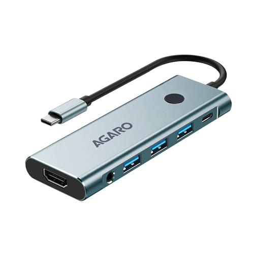 AGARO 9-in-1 Type-C Multiport Hub, 4K60Hz HDMI, 100W PD Fast Charging, USB 3.0, SD & TF Card Reader, 3.5mm AUX, HDMI On/Off Button, Aluminium Type-C D