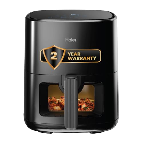 Haier Air Fryer 5 Litre Digital Control | 1500 Watts Powerful Heating | See Through Window | 3D Hot Air Baking Technology