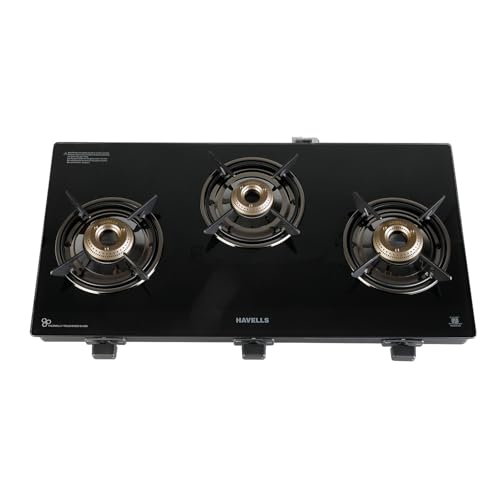 Havells GEOSLIM Gas stove |3 Heavy Duty Forged Brass Burner|6 mm Toughened Glass|Premium Valves|Removable Drip Tray|Soft Touch Knobs|5 year Warranty o