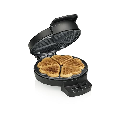 🔥 STARKER PREIS (-42%) Princess Waffeleisen Deluxe, 5 Herzwaffeln, 1000 W Leistung, Antihaftbeschichtung, Kontrollleuchten, Kompaktes Design, 01.132378.01.001