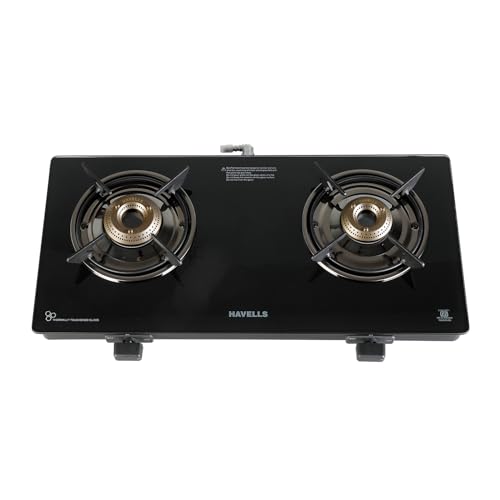 Havells GEOSLIM Gas stove |2 Heavy Duty Forged Brass Burner|6 mm Toughened Glass|Premium Valves|Removable Drip Tray|Soft Touch Knobs|5 year Warranty o