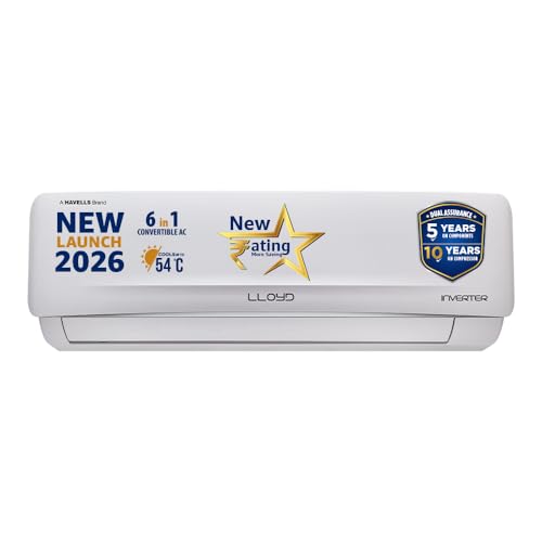 Lloyd 2 Ton 3 Star Inverter Split AC, 2026 New Star Rated (6 in 1 Convertible, Cools Up To 54°C, DG Mode, Ice Clean, Smart 4 Way Swing, Installation C