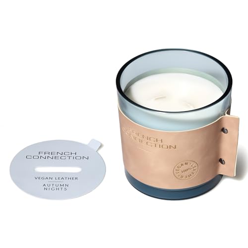 French Connection Leather Range Candle – High Autumn Nights – 340G (2-Wick) - FCC009GTS, Blue
