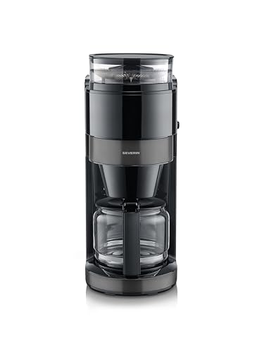 (-43%) Severin Filter-Kaffeemaschine mit Glaskanne und Mahlwerk, 1,25L Füllmenge, bis zu 10 Tassen, Tropf-Stopp, intensives Aroma, automatische Abschaltung, LED-Display, 900W, dark inox, schwarz, KA 4830