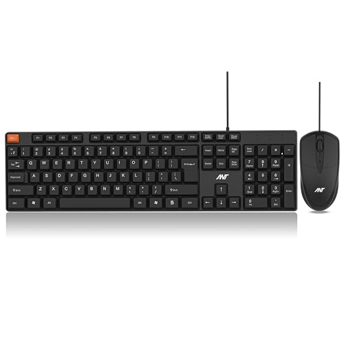 Ant MASTER15 Wired Keyboard and Mouse Combo, 104-Key Full-Size Silent Membrane USB Keyboard & 1000 DPI High-Precision Optical Mouse for Laptop/PC, Erg
