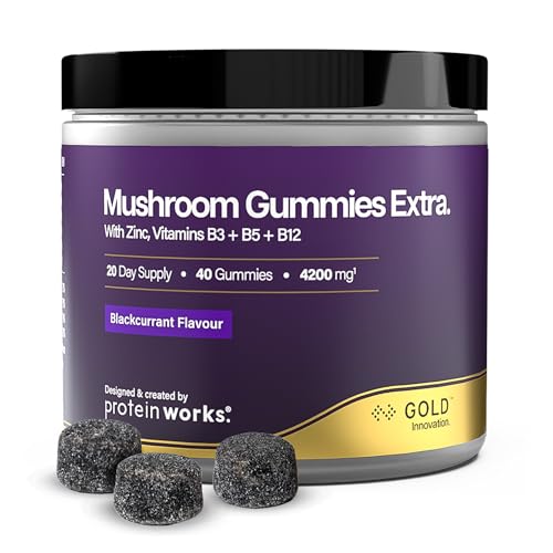 Mushroom Gummies Extra - GOLD Innovation, Potent Multi-Mushroom Complex, Lion's Mane, Reishi, Cordyceps, Chaga, Tremella, Maitake, Zinc, Vitamins B3, B5 & B12, 40 Gummies, Blackcurrant | Protein Works