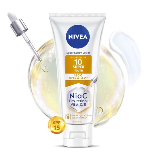 NIVEA Super 10 Youth Body Serum Lotion 170ml | Niacinamide Retinol 120X Vitamin C Body Lotion SPF15 Daily Sunscreen | Skin Tightening, Lightweight, Fa