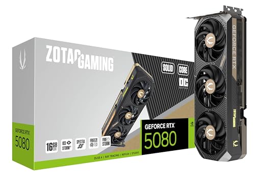 ZOTAC Gaming GeForce RTX 5080 Solid CORE OC DLSS 4 16GB GDDR7 256-bit 30 Gbps PCIE 5.0 Gaming Graphics Card, IceStorm 3.0 Advanced Coolin...