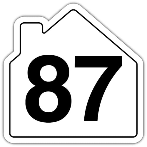 V Safety Number 87 Wheelie Bin Sticker – House Numbers Design Bin Stickers Numbers 1–99 – 150mm x 150mm Durable Waterproof Vinyl Labels for Wheelie Bins – Outdoor House Number Sticker