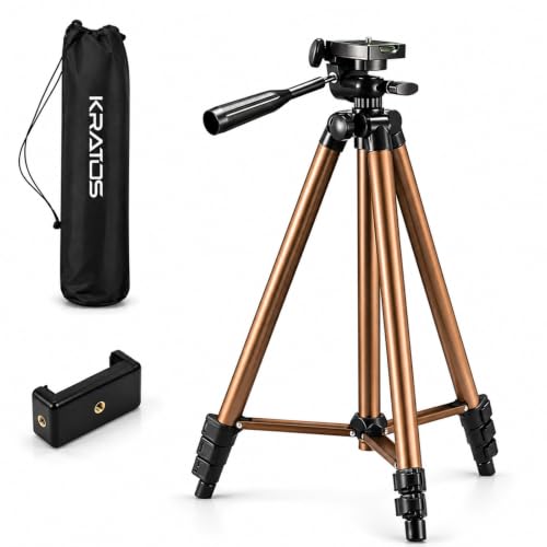 Kratos 51 Inch/130CM Aluminum Tripod Stand with 360° Rotatable Mobile Holder & Handle, Adjustable Tripod for Smartphones, DSLR, Photography & Video Sh