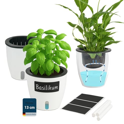 🔥 SELTEN SO GÜNSTIG (-57%) Maximex Selbstbewässernde Pflanztöpfe, 15-teiliges Set, Kräutertöpfe mit Wasserreservoir, automatische Bewässerung für Zimmerpflanzen, Ø 13 x 13,5 cm, Kunststoff