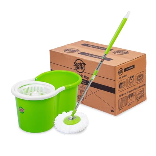 Twin Bucket Spin Mop with Easy Wring & Rinse System, 360° Adjustable Handle, High Absorbency Microfiber for Deep Cleaning on All Floor Types