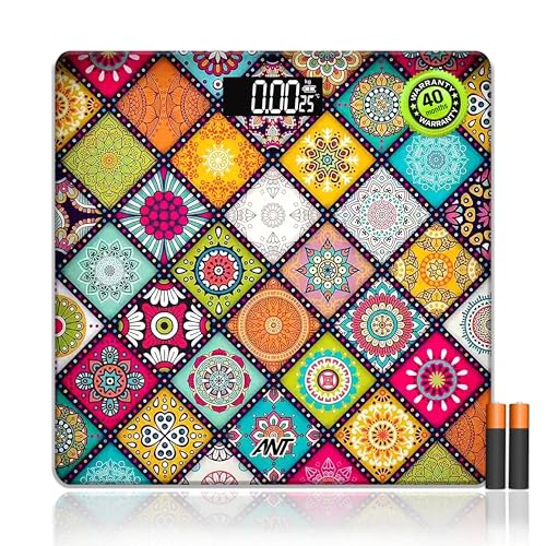 Ant Flora New Mandala Digital Weighing Scale for Body Weight (Up to 180 kg), High Precision Sensors, Tempered Glass, LCD Display, Auto On/Off, Anti-Sk