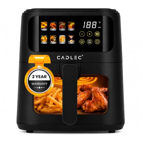 Cadlec SmartFry 1400W Digital Air Fryer | 360° Rapid Air Circulation, 8 Preset Menus, Touch Control Panel, 5L Non-Stick Basket, Low Oil Cooking, 2-Yea