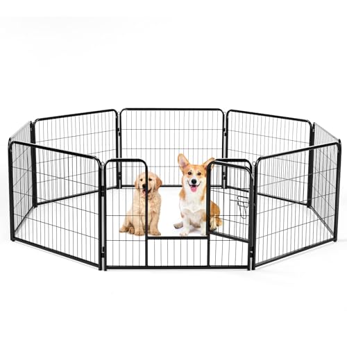 DUMOS Dog Playpen Indoor Metal 24" 8 Panels Foldable Pet Fence with Door