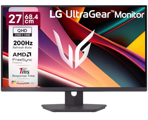 LG 27G610A 68.4 cm (27 Inch) Ultragear QHD (2560x1440) IPS Gaming Monitor, 1ms (GtG), 200Hz, sRGB 99%(Typ.), Anti-Glare, HDR10, AMD FreeSync™, DP, HDM