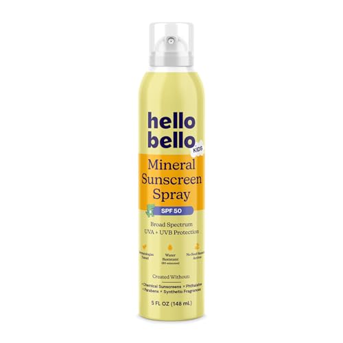 Hello Bello Kids SPF 50 Mineral Sunscreen - 5oz Spray - Water Resistant Broad Spectrum UVA + UVB Protection Sun Protecti
