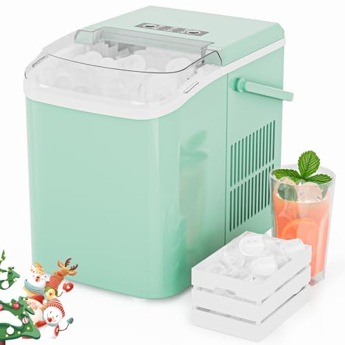 KMFurnila Ice Makers Countertop, Portable Ice Machine with Handle, 6 Mins 9 Bullet Ice Cubes with Basket and Scoop, 26lb