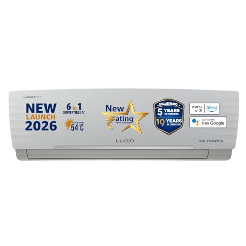 Lloyd 1.5 Ton 3 Star Wi-Fi Inverter Split AC, 2026 New Star Rated (6 in 1 Convertible, Cools Up To 54°C, Voice & Wi-Fi, Turbo Cool, Installation Check
