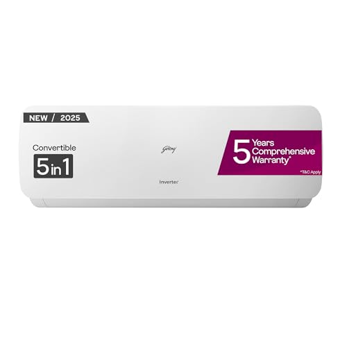 Godrej 1.5 Ton 3 Star, New star rated,5 Years Comprehensive Warranty,AI Powered, 5 in1 Convertible Cooling, Inverter Split AC (Copper, Heavy Duty Cool